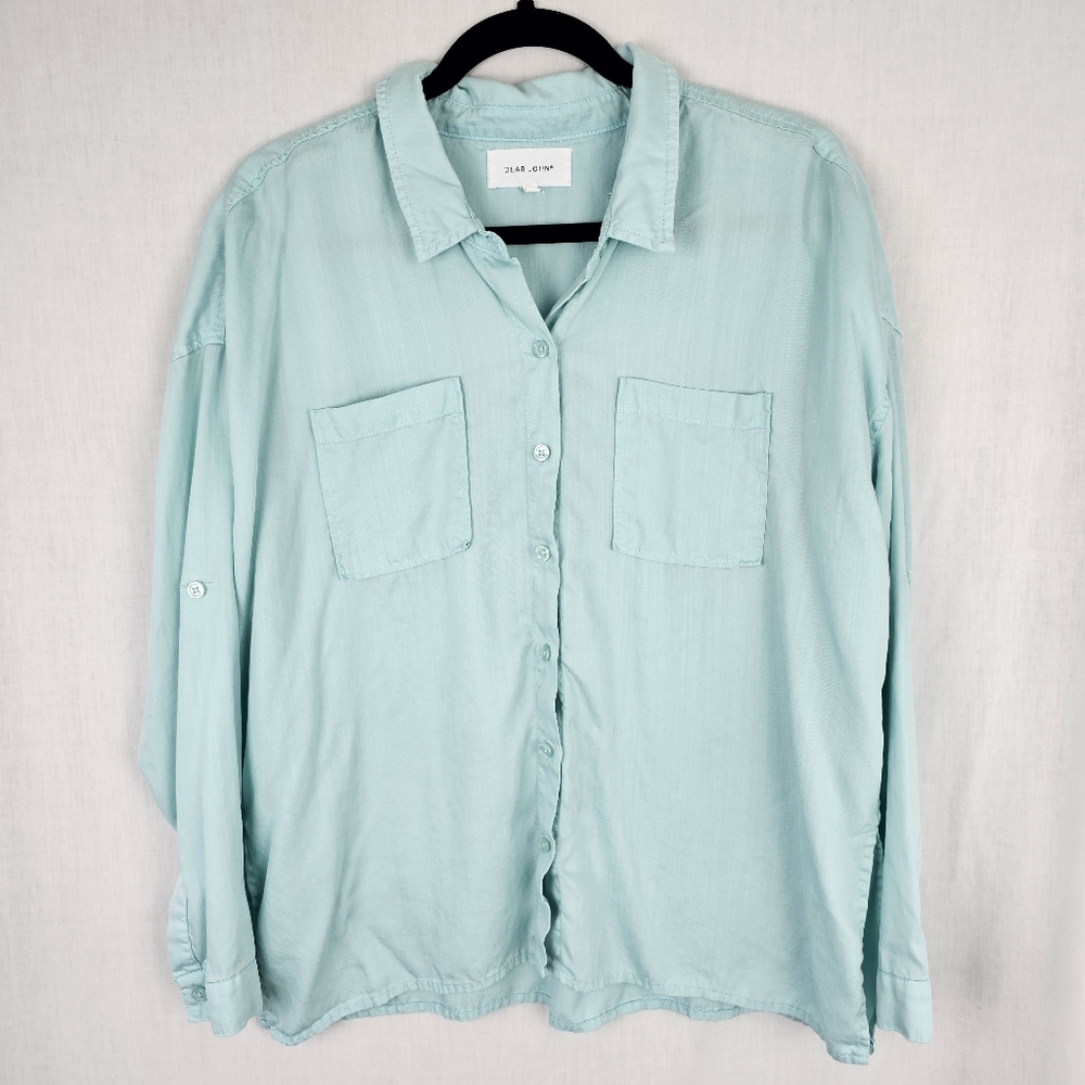 Dear John Arianna Women's Shirt Tencel Button Up Long Sleeve Fresh Mint SZ Small
